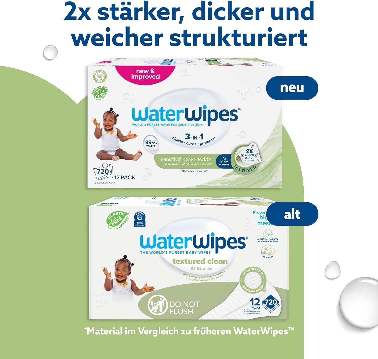 WaterWipes Sensitive+ Chusteczki nawilżane dla niemowląt i małych dzieci, 720 sztuk (12 szt.), 3 w 1 czyszczenie, pielęgnacja, ochrona, 99,9% wody, teksturowane oczyszczanie, bezzapachowy
