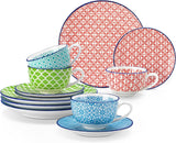 Porcelanowy zestaw do kawy Vancasso Macaron, 12-częściowy kolorowy serwis do kawy dla 4-12 osób, zestaw filiżanek, zawiera filiżanki do kawy, spodki i talerze deserowe