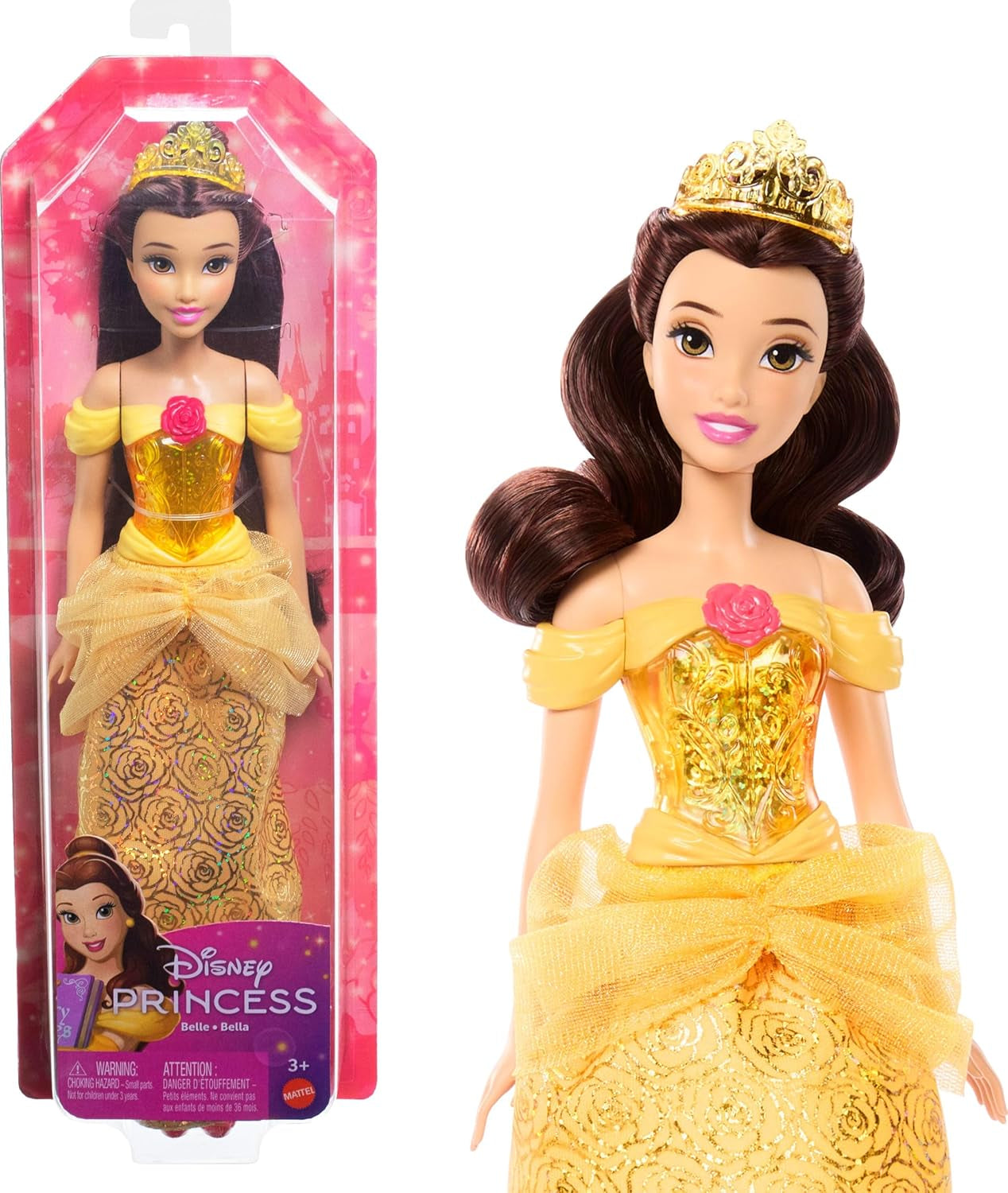 Mattel Disney Princess Toy Przegubowa lalka Belle Fashion z błyszczącymi ubraniami i akcesoriami Prezent inspirowany filmami Disneya dla dzieci HLW11