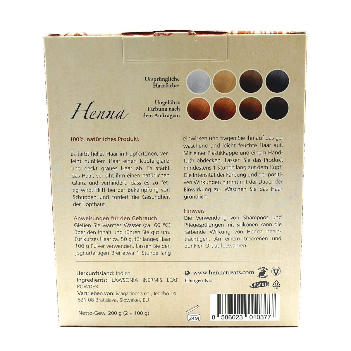 Henna - Miedź - Naturalna koloryzacja i pielęgnacja włosów - Puder - 200g Farba do włosów Naty Shop