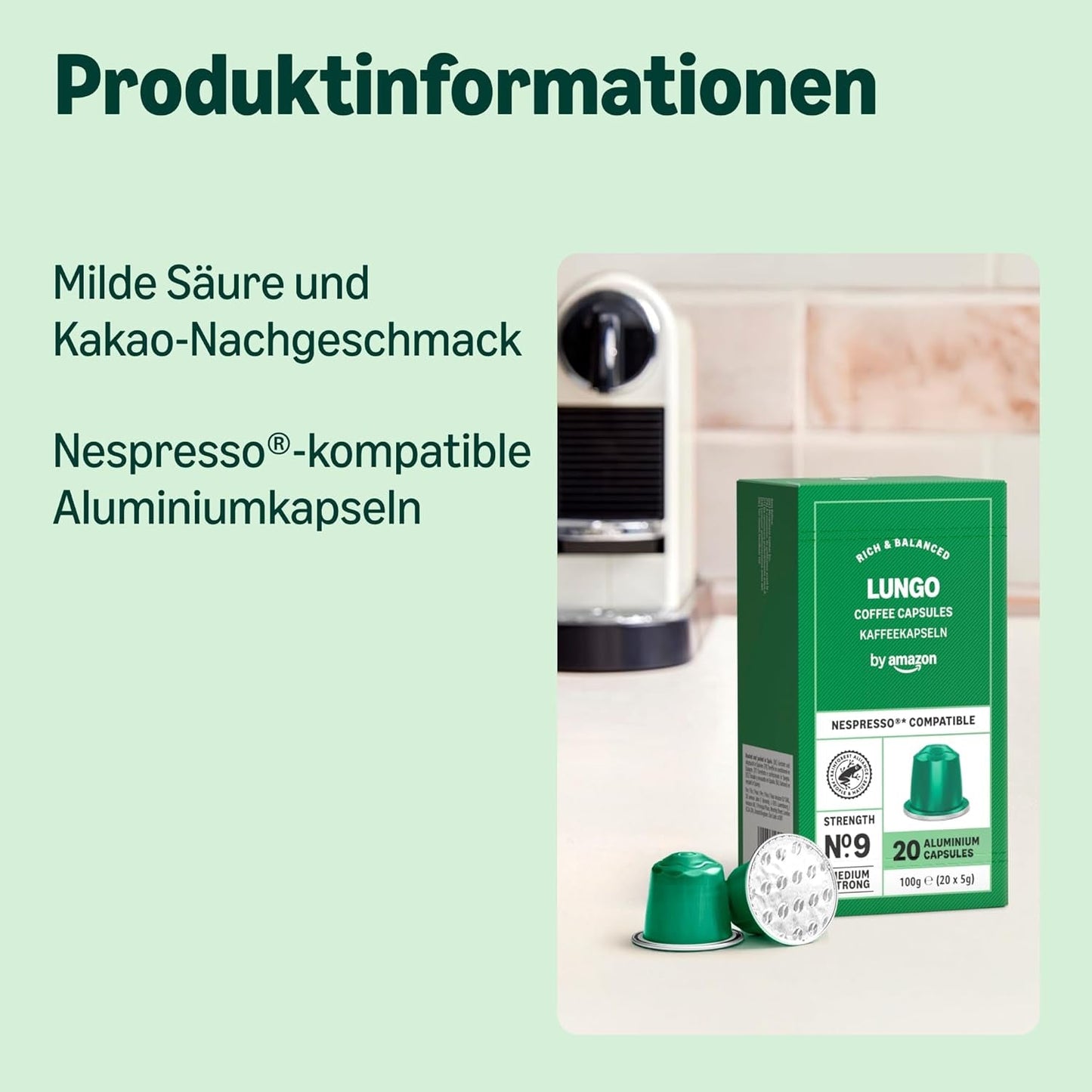 przez Amazon Lungo Aluminium-Kaffeekapseln, kompatybilny z Nespresso, mittelgeröstet, 100 Stück (5 Packungen mit je 20 Stück) – Rainforest Alliance zertifiziert