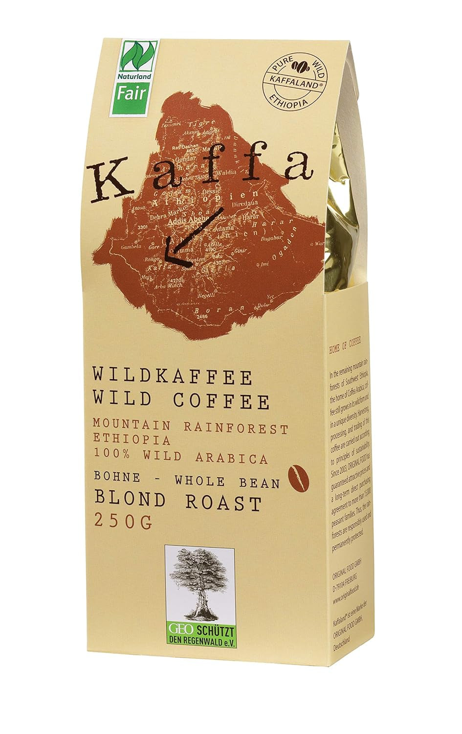 Kawa dzika „Kaffa”, jasna, cała ziarnista (250 g) - Ekologiczna