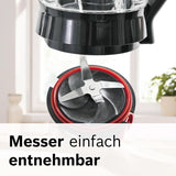 Mikser stojący Bosch Vitapower Serie 4 MMB6174SN, wersja Verbesserte, Hochwertige Edelstahl-Klingen, 1,5 l Glasbehälter, 0,6 l To-Go-Flasche, Spülmaschinenfeste Teile, 30 000 U/min, 1200 W, Silver Kitchen Naty Shop