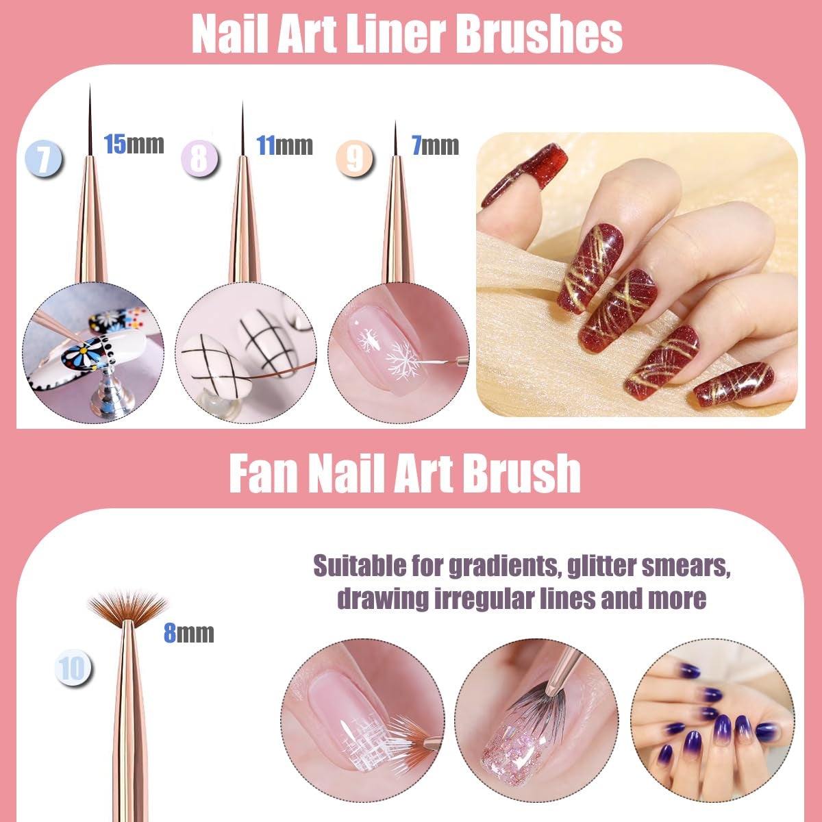 10 Stück Nail-Art-Pinsel, Nagel-Gel-Nagellack-Malpinsel, Zeichenstift, Nagel-Liner-Pinsel i Nagel-Dotting-Stift Für Gel-Nagellack, DIY, Maniküre, Salon Zu Hause