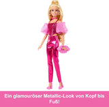 Lalka Barbie Deluxe Style nr 5 w metalicznym różowym blond stroju, z błyszczącym stanikiem i błyszczącymi spodniami, z dodatkami, takimi jak różowy naszyjnik i torebka, JFP40