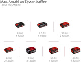 Bezprzewodowy ekspres do kawy Einhell TE-CF 18 Li-Solo Power X-Change (18 V, zbiornik na wodę 240 ml, na kawę filtrowaną i kapsułki z kawą, uchwyt do przenoszenia, w komplecie filiżanka z pokrywką, bez akumulatora)