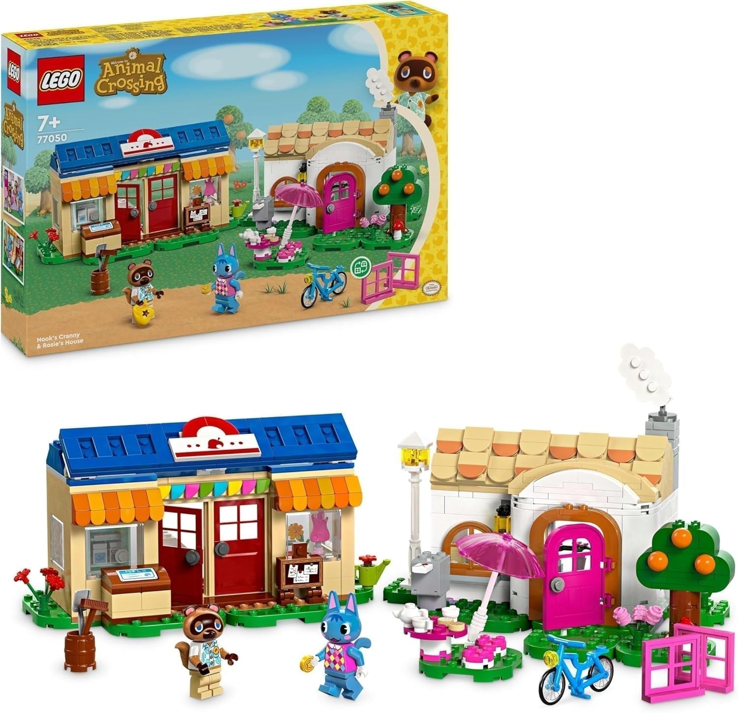 Zestaw LEGO Animal Crossing Nook's Shop i Sophie's House, kreatywna zabawka dla dzieci z 2 minifigurkami z serii gier wideo, prezent dla dziewcząt i chłopców od 7 lat 77050 Zestawy do budowania Besuche den LEGO-Store Single