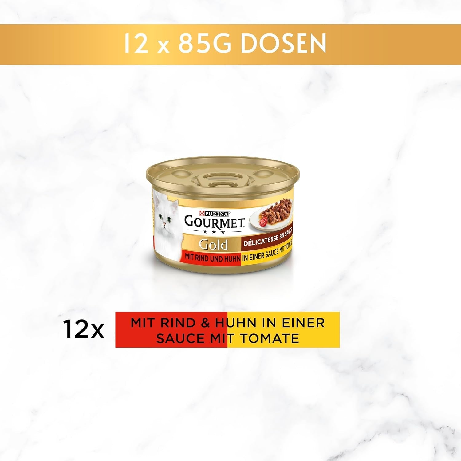 Gourmet Gold Délicatesse en Sauce Mokra karma dla kotów z wołowiną i kurczakiem, opakowanie 12 sztuk (12 x 85 g)