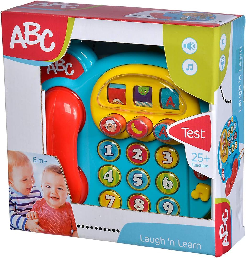 Simba 104010016 - Kolorowy telefon ABC, zabawka dla dziecka, obrotowy wyświetlacz obrazu, piosenka, telefon do odtwarzania, uczący się telefon, z różnymi dźwiękami, 20cm, zdolności motoryczne, dla małych dzieci, od 6 miesiąca zabawek dla dzieci Naty Shop