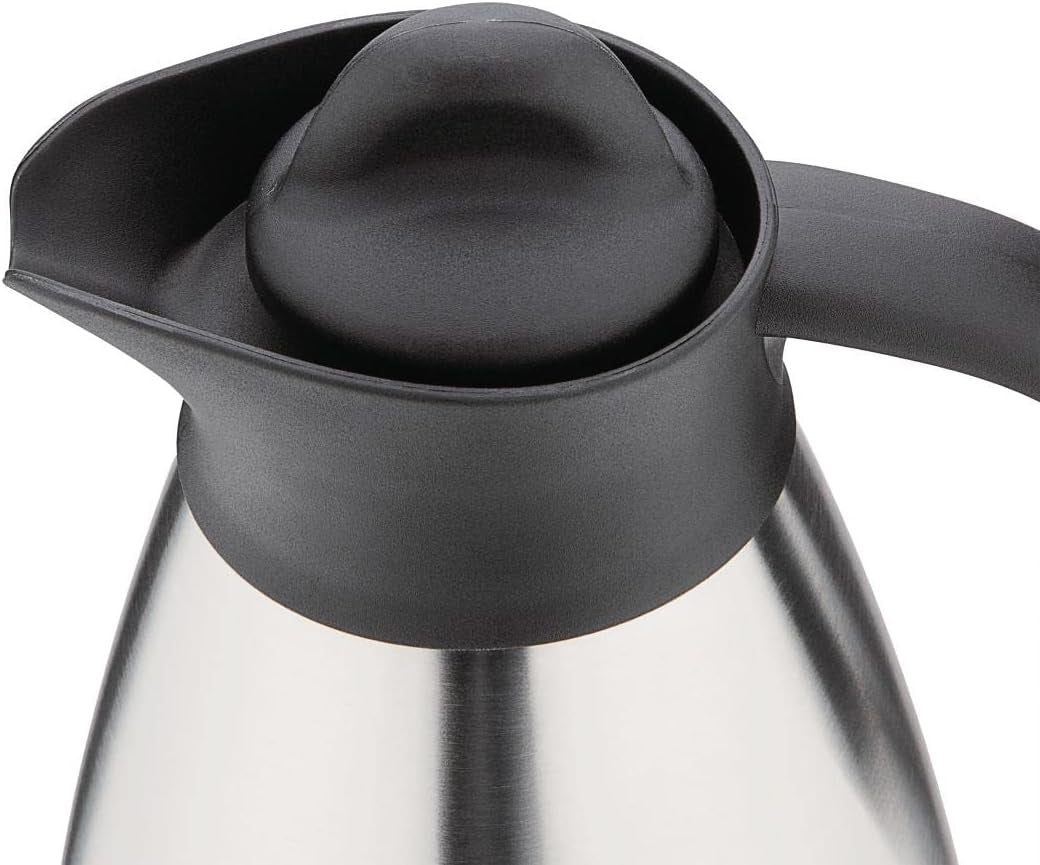 Kubek próżniowy do mleka Olympia z zakrętką, 500 ml/17 uncji, stal nierdzewna z czarną pokrywką, nadruk mleka z boku, stacje bufetowe na kawę i herbatę, CL371