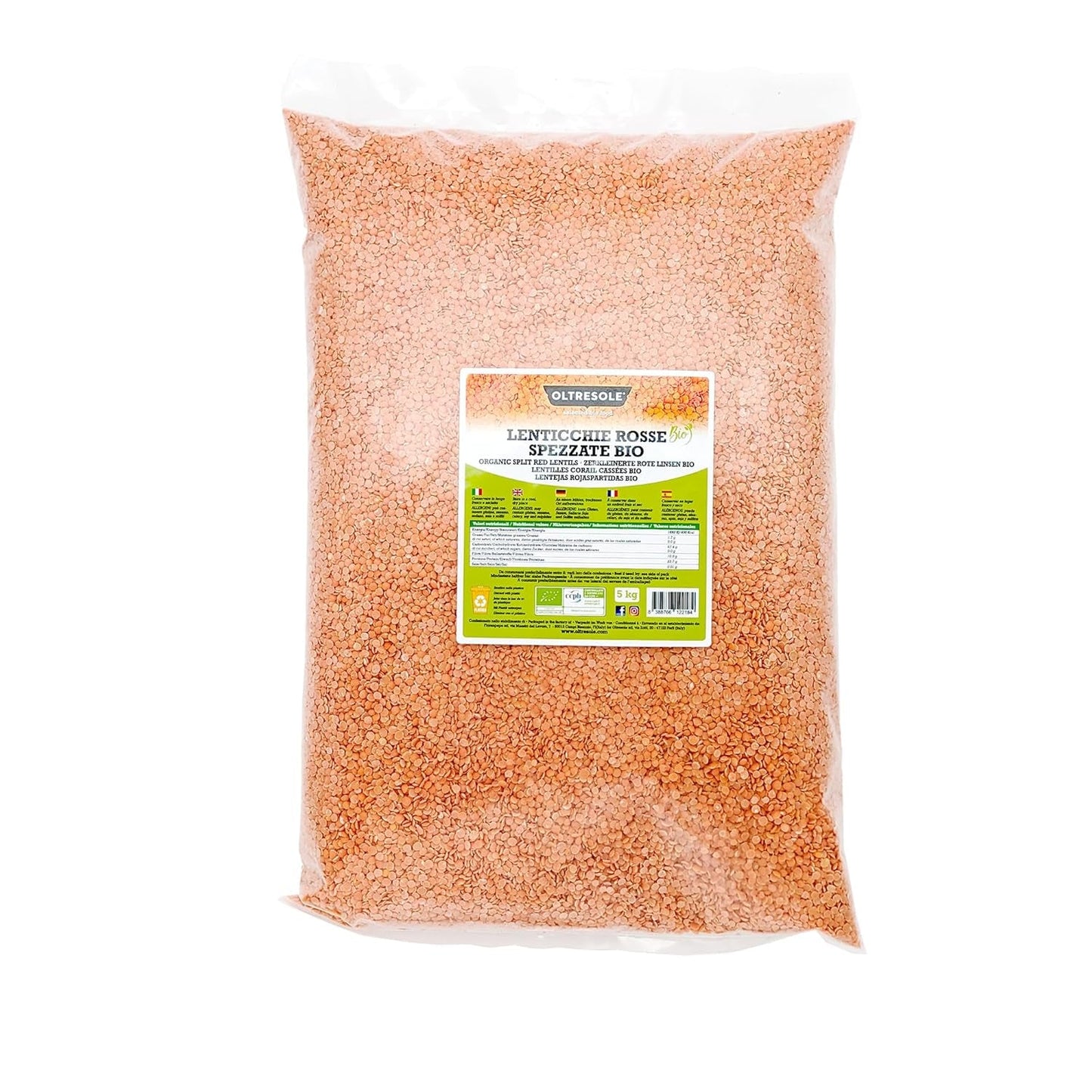 Organiczna krakowana czerwona soczewica 5kg Organiczne łuskane i krakingowe rośliny strączkowe Nie wymaga moczenia Źródło białka i błonnika Pakiet ekonomiczny