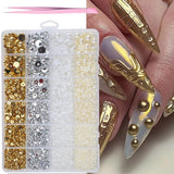 GZMAYUEN 920 szt. Złoto srebro Flatback Perlen Für Nägel, Halbrunde Weiße Beige Nail Perlen, Kleine Halbrunde Flatback Perlen Für DIY Nail Art Decor