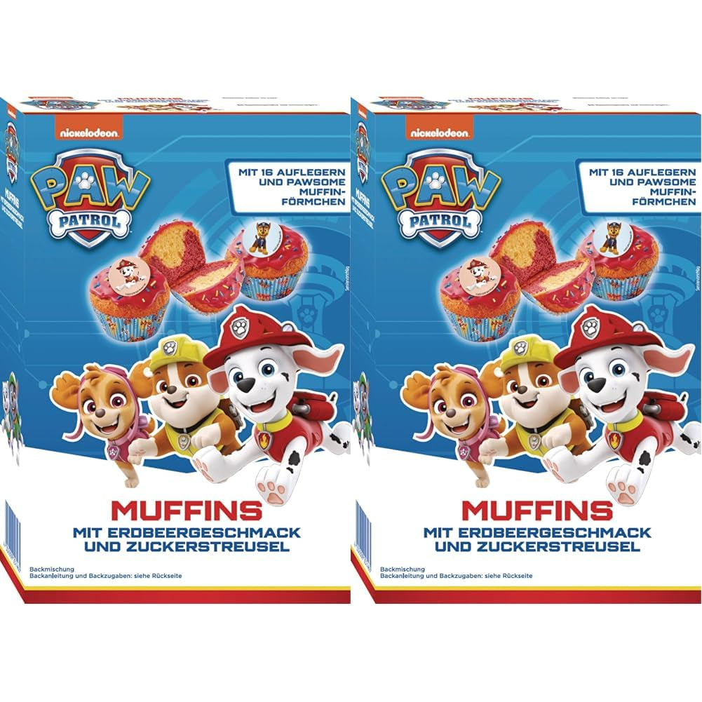 RUF X PAW Patrol Muffin Backmischung Mit Erdbeer-Geschmack, Für 12 Bab Patrol Muffins, Inkl.16 Oblaten-Auflegern Und Pawsome Muffin-Förmchen, 1 X 394G Naty Shop 392 G (opakowanie 2Er) Babeczki