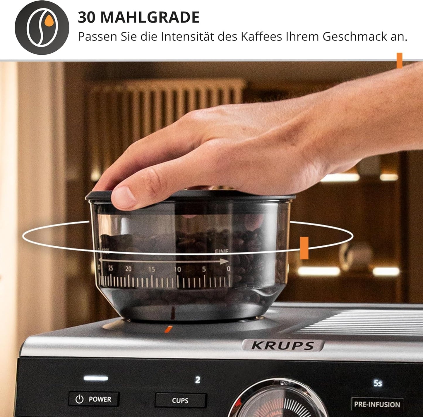 Ekspres ręczny Krups Precision z kolbą i młynkiem, ekspres barista z intuicyjnym panelem sterowania, ustawieniami wstępnego zaparzania, ekspres z dyszą parową, szybkie nagrzewanie, XP801T10