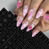 6 arkuszy Szablon aerografu Naklejki na paznokcie, Motyl Płomień Gwiazdy Serce Gwiazdy Naklejki na paznokcie Szablon do drukowania Narzędzie Nail Art Samoprzylepne naklejki dla kobiet Naklejki do zdobienia paznokci
