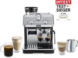 De'Longhi La Specialista Arte EC9155.MB ekspres do kawy z kolbą ze młynkiem, 8 stopni mielenia, ciśnienie 15 barów, 3 ustawienia temperatury, spieniacz do mleka, 1550 W, zbiornik 1,7 l, stal nierdzewna/czarny, w zestawie zestaw baristy