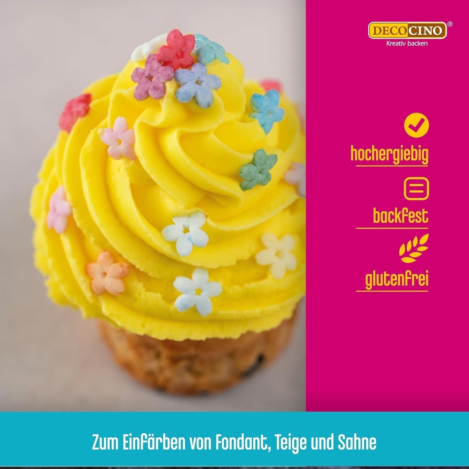 Zestaw 6 past kolorowych Decocino - 6 x 20 g - Barwniki spożywcze w kolorze czerwonym, różowym, zielonym, żółtym, niebieskim i czarnym, idealne do barwienia ciast, fondantów i kremów - Bez azo i bez glutenu