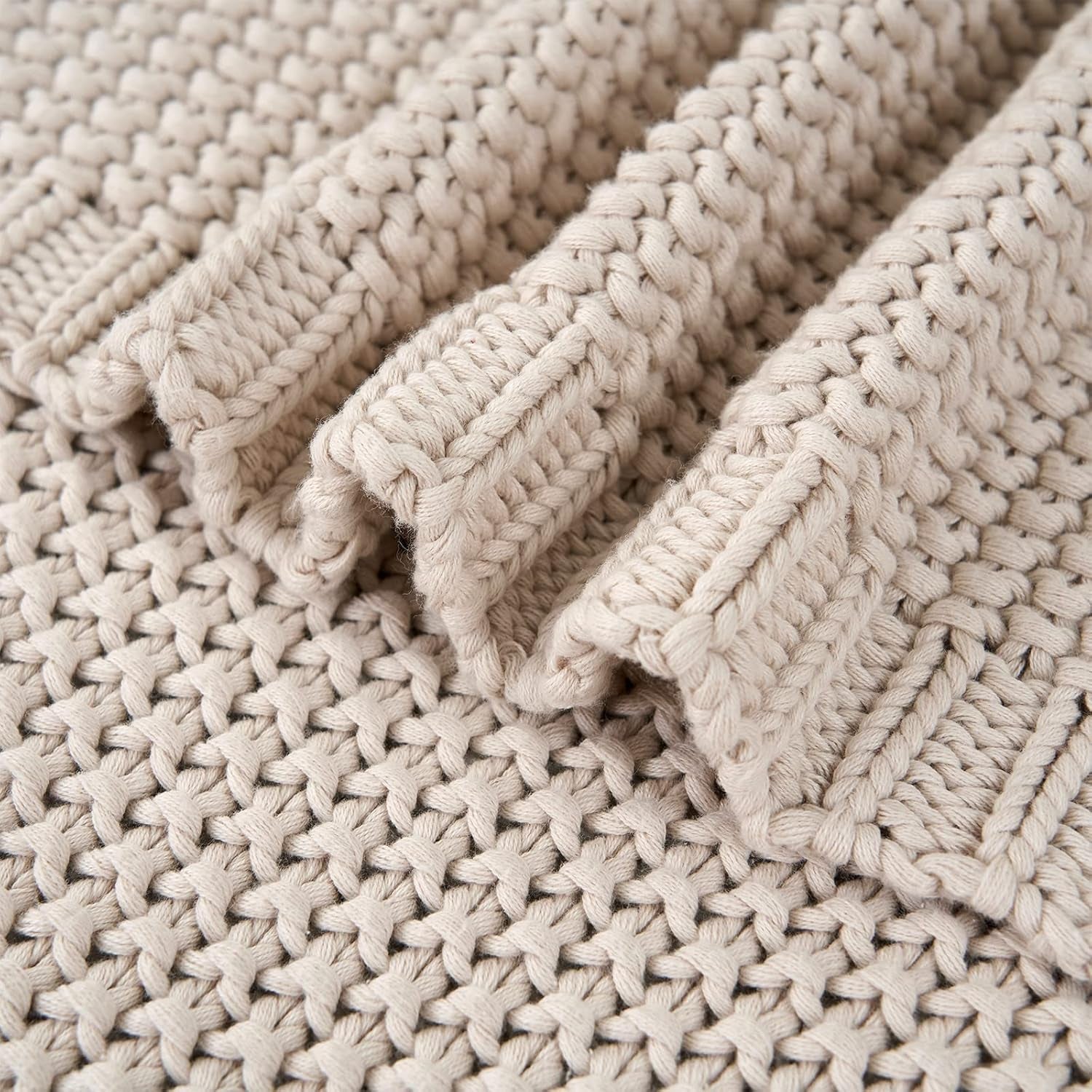 Koc z grubej dzianiny, lekki, beżowy, 100% bawełny organicznej, koc na kanapę, sofę, łóżko, dziecko, pokój dziecięcy, rustykalny, shabby chic, nowoczesny dom wiejski, 152,4 x 203,2 cm, w zestawie torba na pranie. Łóżka i koce Pościel Longhui
