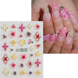 JMEOWIO 3D Nagelsticker Kolorowy kwiat Nail Art Naklejka Selbstklebend Nagelaufkleber 5D Stereoskopisch Wiosna Lato Kwiatowa dekoracja Nageldesign Zubehör 4 Blatt