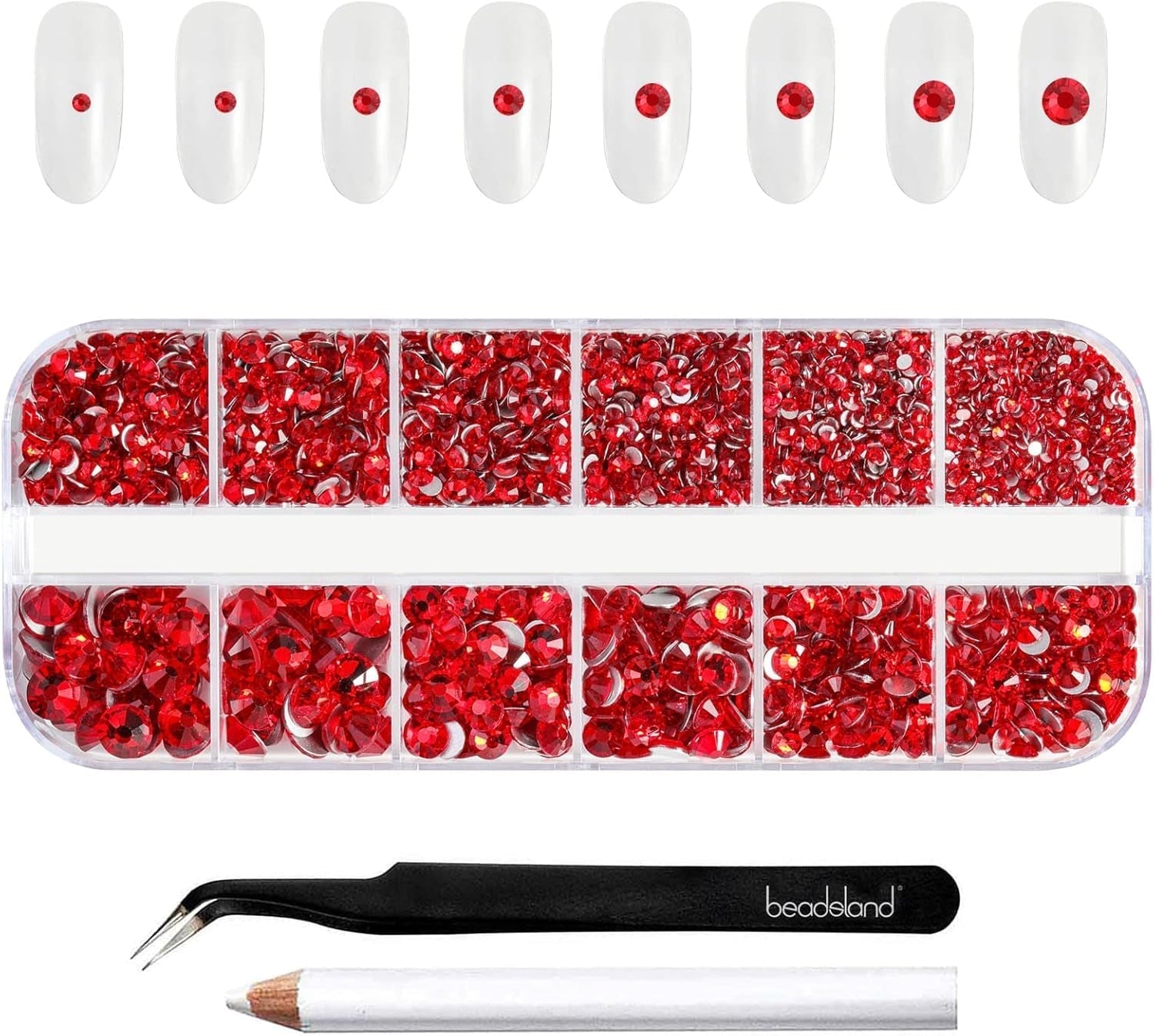 Beadsland 2500 szt. Glas Nailart Strasssteine ​​​​Kristall Flatback Edelsteine ​​​​Runde, ​​Für Handwerk Gemischt 8 Größen SS4 ~ SS30 Mit Picking Pinzette Und Stift (Kristall Weiss)