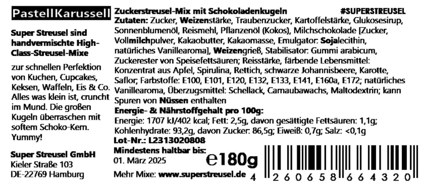 Super Streusel Carusel Pastel, posypka w pastelowych kolorach, 90 gramów Sprinkles Naty Shop