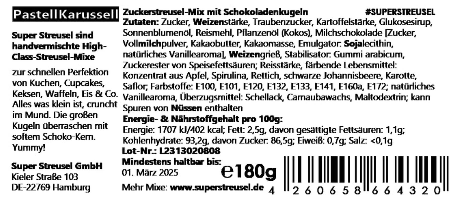 Super Streusel Carusel Pastel, posypka w pastelowych kolorach, 90 gramów Sprinkles Naty Shop