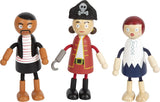 Małe elastyczne drewniane lalki piratów, 5 piratów i 1 małpa, szczegółowe i elastyczne, w wieku 3+, 12412