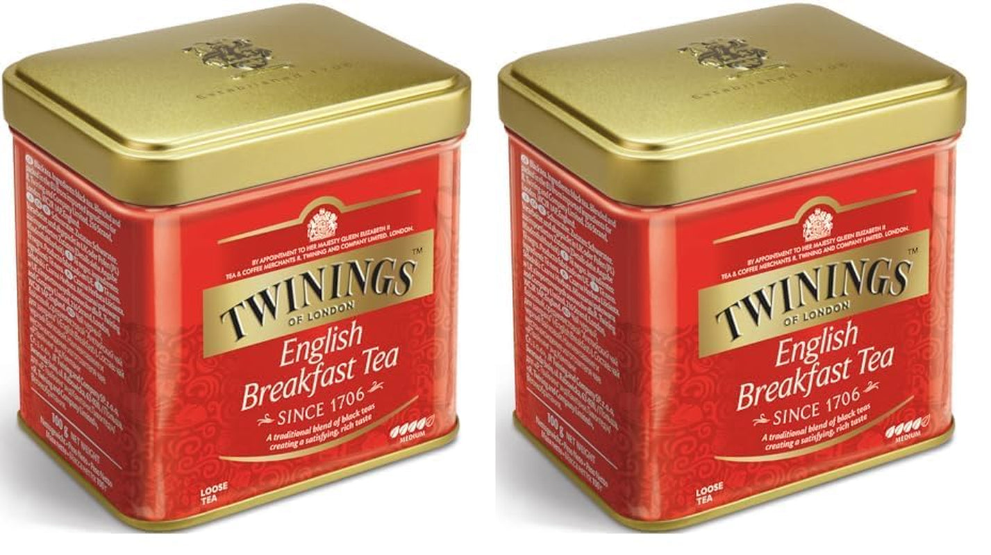Twinings English Breakfast Tea Herbata czarna sypka w pudełku na herbatę Mocna czarna herbata z wysokiej jakości liści herbaty zbieranych z najlepszych plantacji herbaty na Sri Lance i w Indiach G, neutralna, 100 gramów