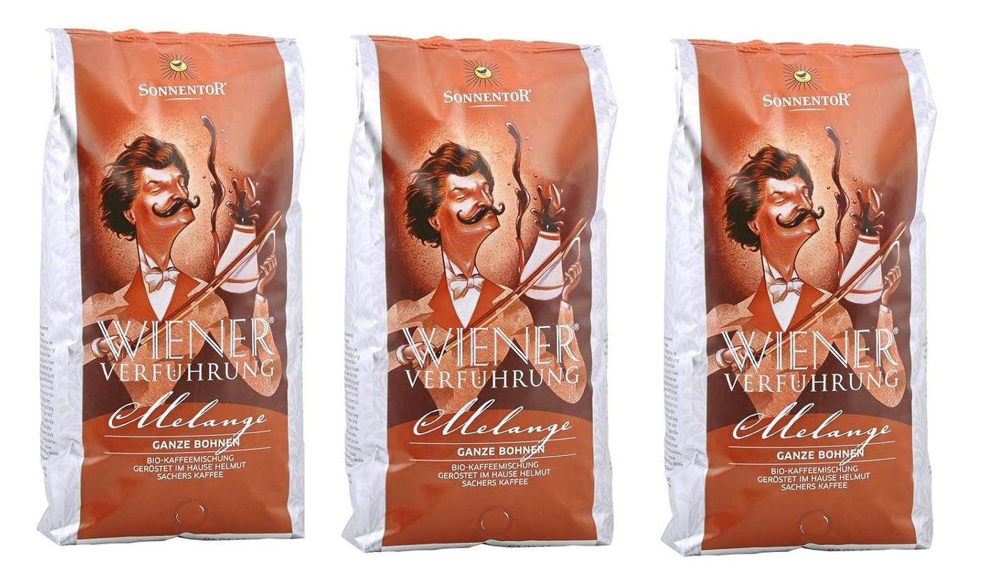Kawa melanżowa, całe ziarna, Uwodzenie Wiedeńskie, organiczne, 3 x 1000g