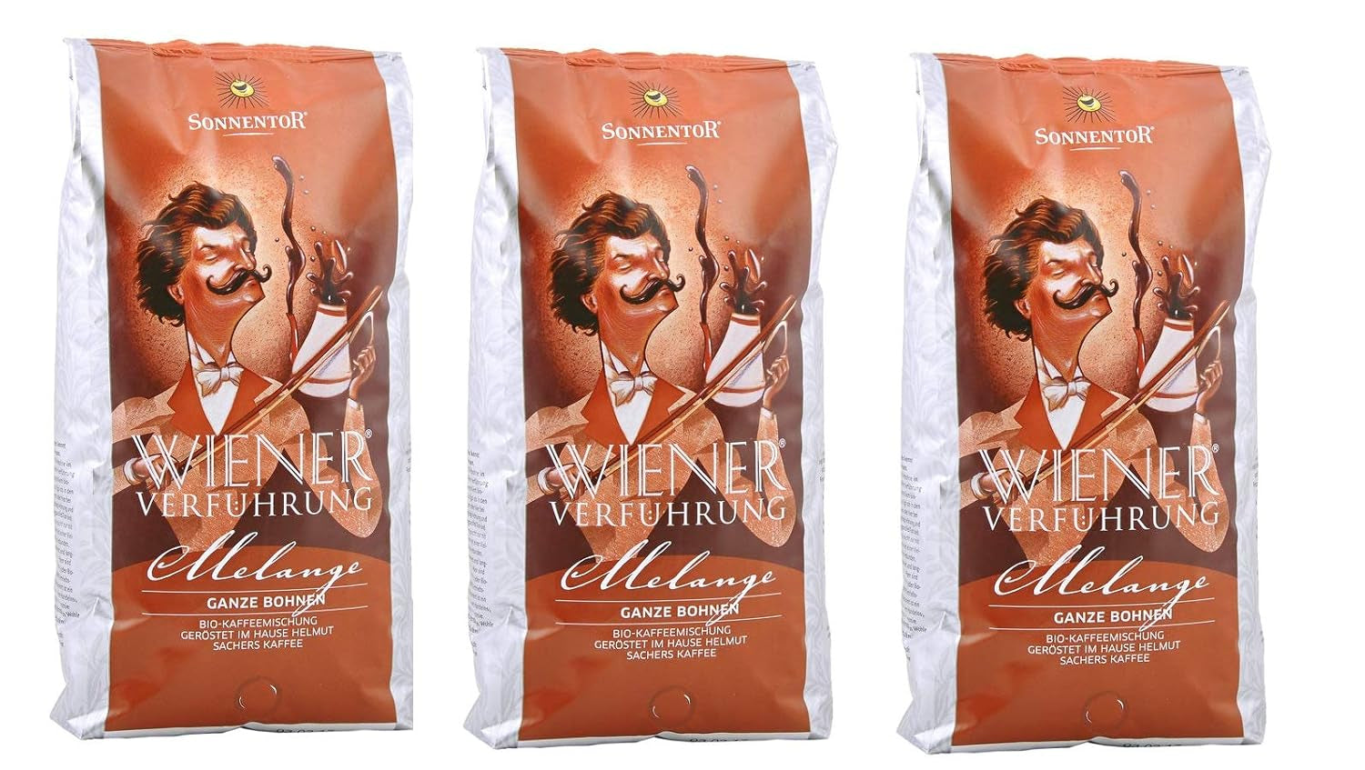 Kawa melanżowa, całe ziarna, Uwodzenie Wiedeńskie, organiczne, 3 x 1000g