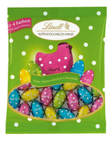 Mali Wielkanocni Przyjaciele z Czekoladą | 2 x 100 g i dekoracja czekoladowa Mini jajka z mlekiem alpejskim | 2 x saszetki 180 g | Jajka premium z mlecznej czekolady, radośnie i kolorowo opakowane, w czterech kolorach na Wielkanoc