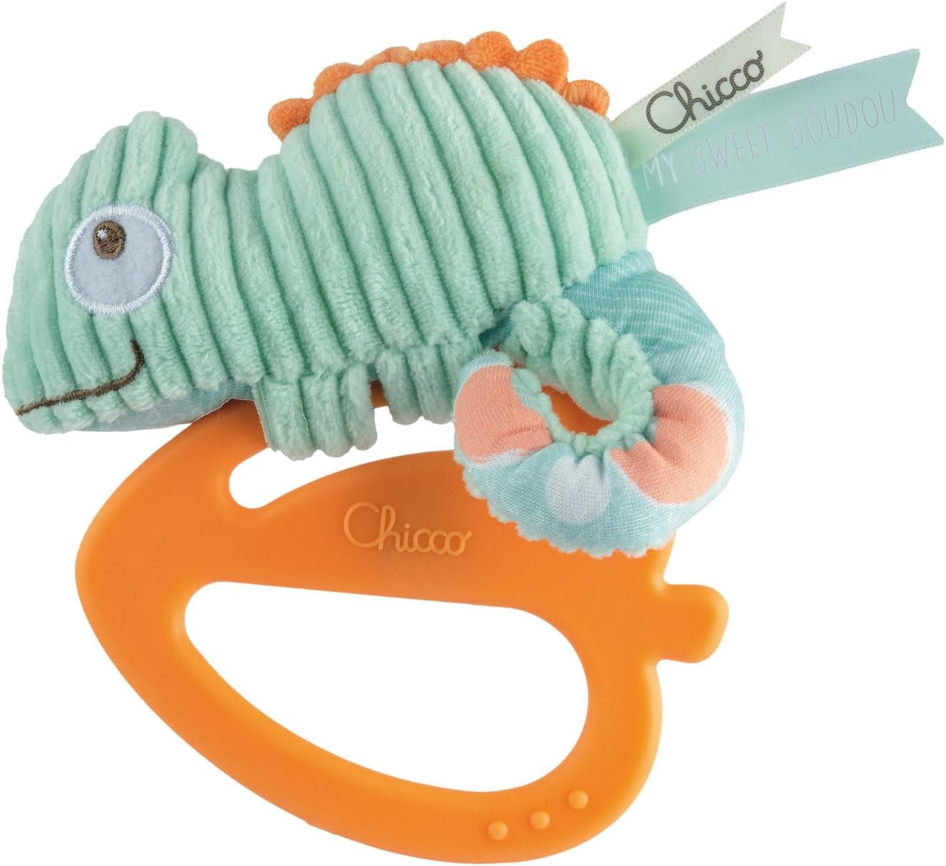 Chicco My Sweet Doudou Zabawka-kameleon Wykonana z wysokiej jakości tkanin Miękki plastikowy pierścień Kojąca zabawka dla dziecka podczas ząbkowania 3-18 miesięcy Bebe Naty Shop Zabawki kameleon