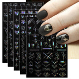 Jmeowio Nagelsticker Aurora Geometrysch 12 Blatt Nail Art Naklejka Selbstklebend Nagelaufkleber Bunt Dekoration Nageldesign Zubehör