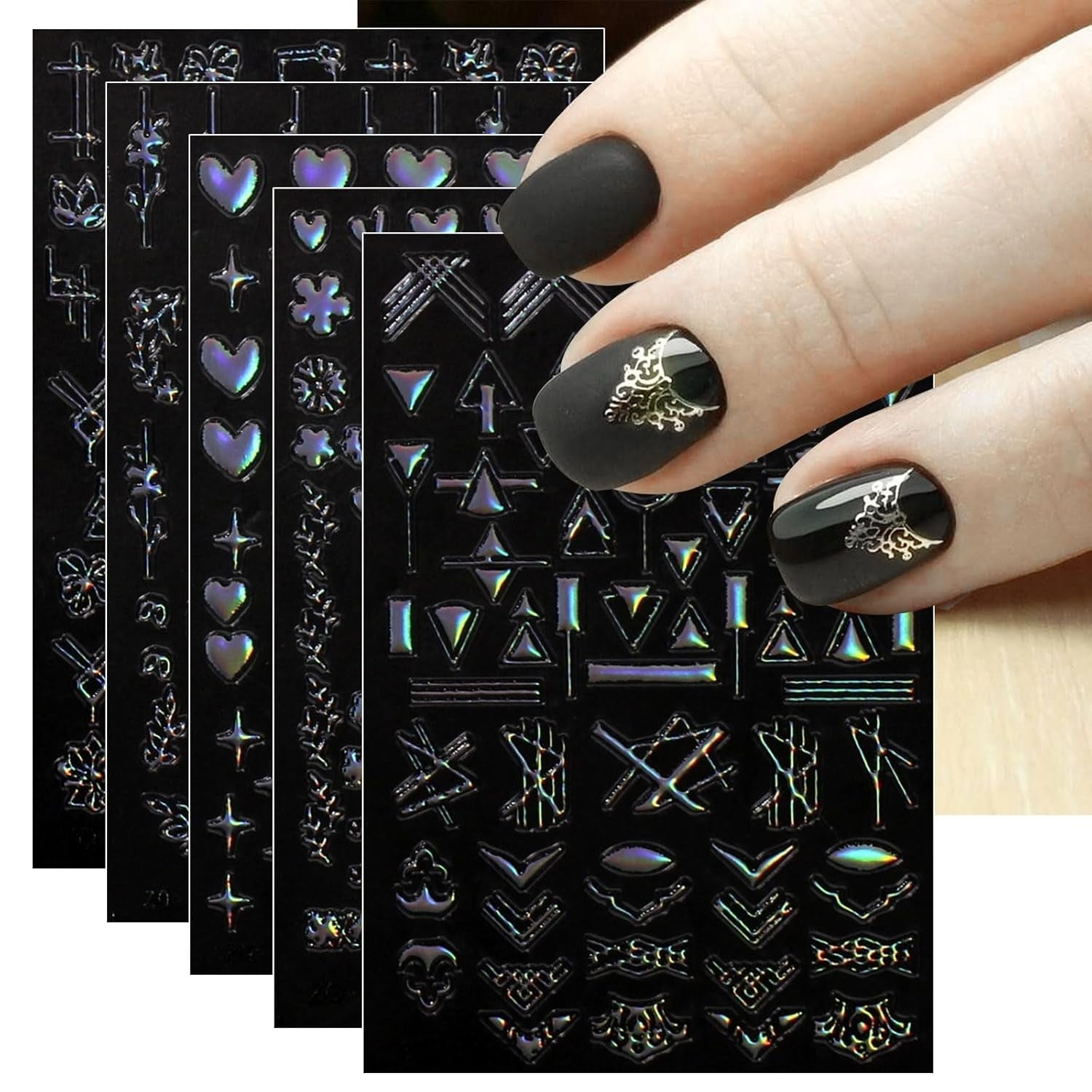 Jmeowio Nagelsticker Aurora Geometrysch 12 Blatt Nail Art Naklejka Selbstklebend Nagelaufkleber Bunt Dekoration Nageldesign Zubehör