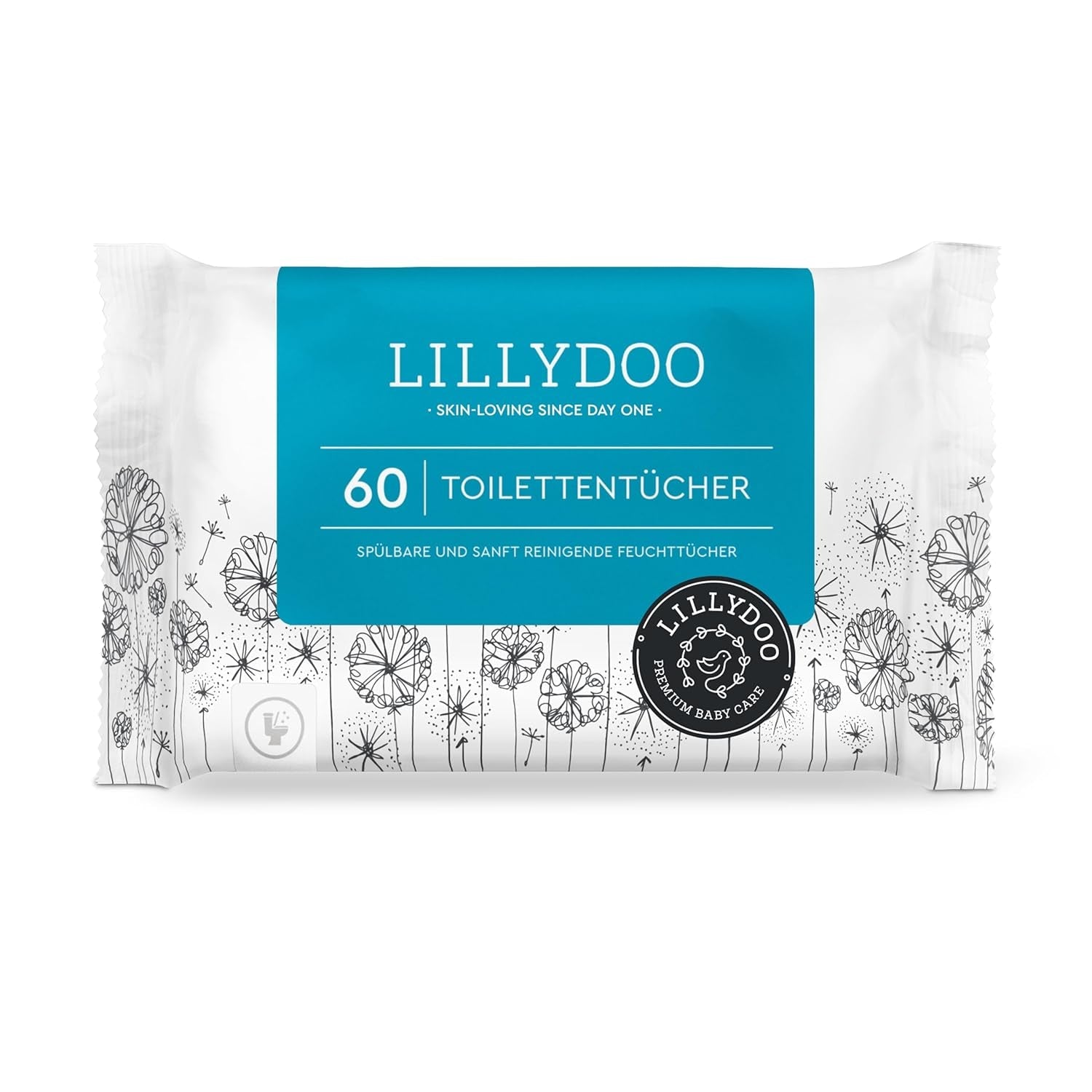 LILLYDOO Chusteczki toaletowe 720 szt. (12 x 60) Chusteczki do spłukiwania w 100% bez plastiku, bezzapachowe