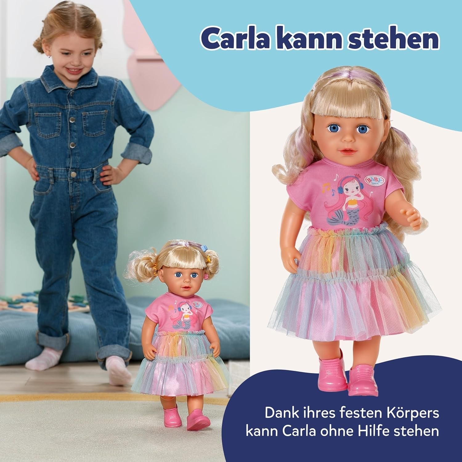 BABY Born Carla - lalka 43 cm - wysokiej jakości blond włosy z pasmami - nie wymaga baterii - odpowiednia dla dzieci od 4 lat - zawiera 7 akcesoriów, różowy