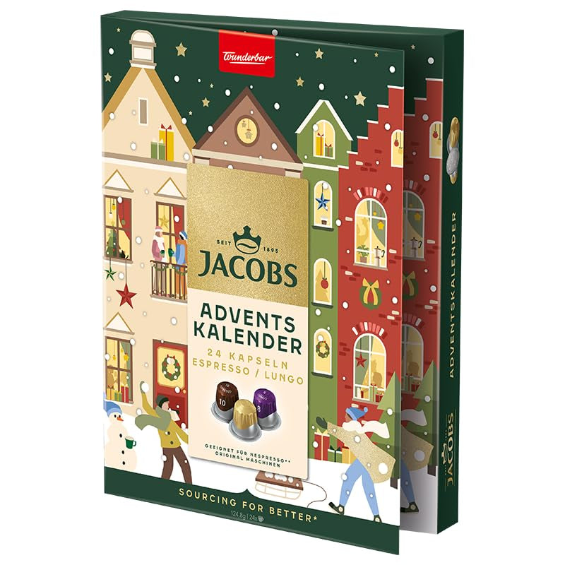 Jacobs Kapsel Adventskalender, 24 Espresso/Lungo Kapseln, kompatybilna z Nespresso* Kaffee Kapseln, 24 Kapseln