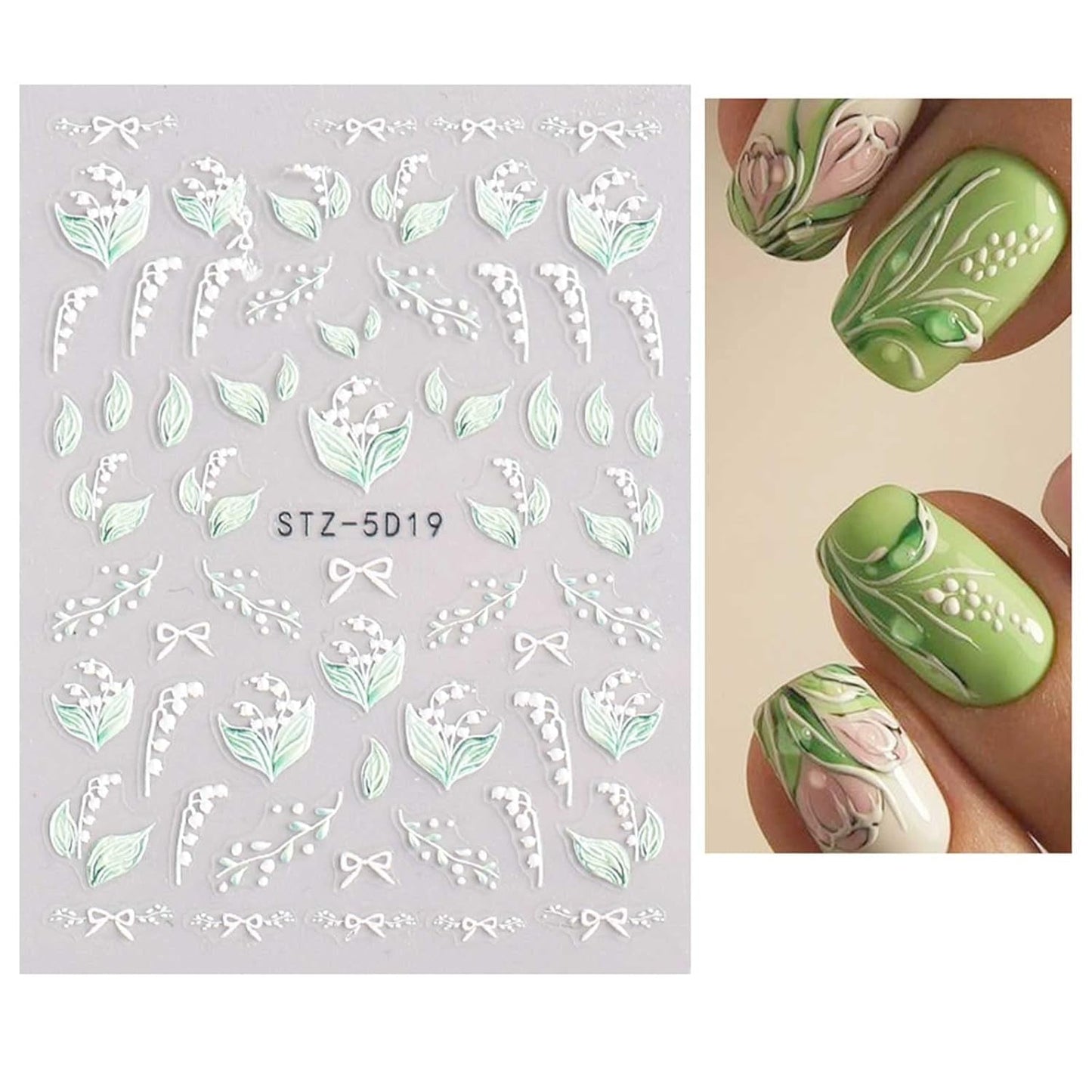 JMEOWIO 3D Nagelsticker Frühling Blume Nail Art Naklejka Selbstklebend Nagelaufkleber 5D Stereoskopisch Buntes Sommer Blumen Dekoration Nageldesign Zubehör 4 Blatt