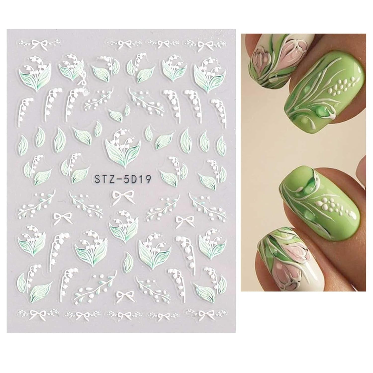 JMEOWIO 3D Nagelsticker Frühling Blume Nail Art Naklejka Selbstklebend Nagelaufkleber 5D Stereoskopisch Buntes Sommer Blumen Dekoration Nageldesign Zubehör 4 Blatt