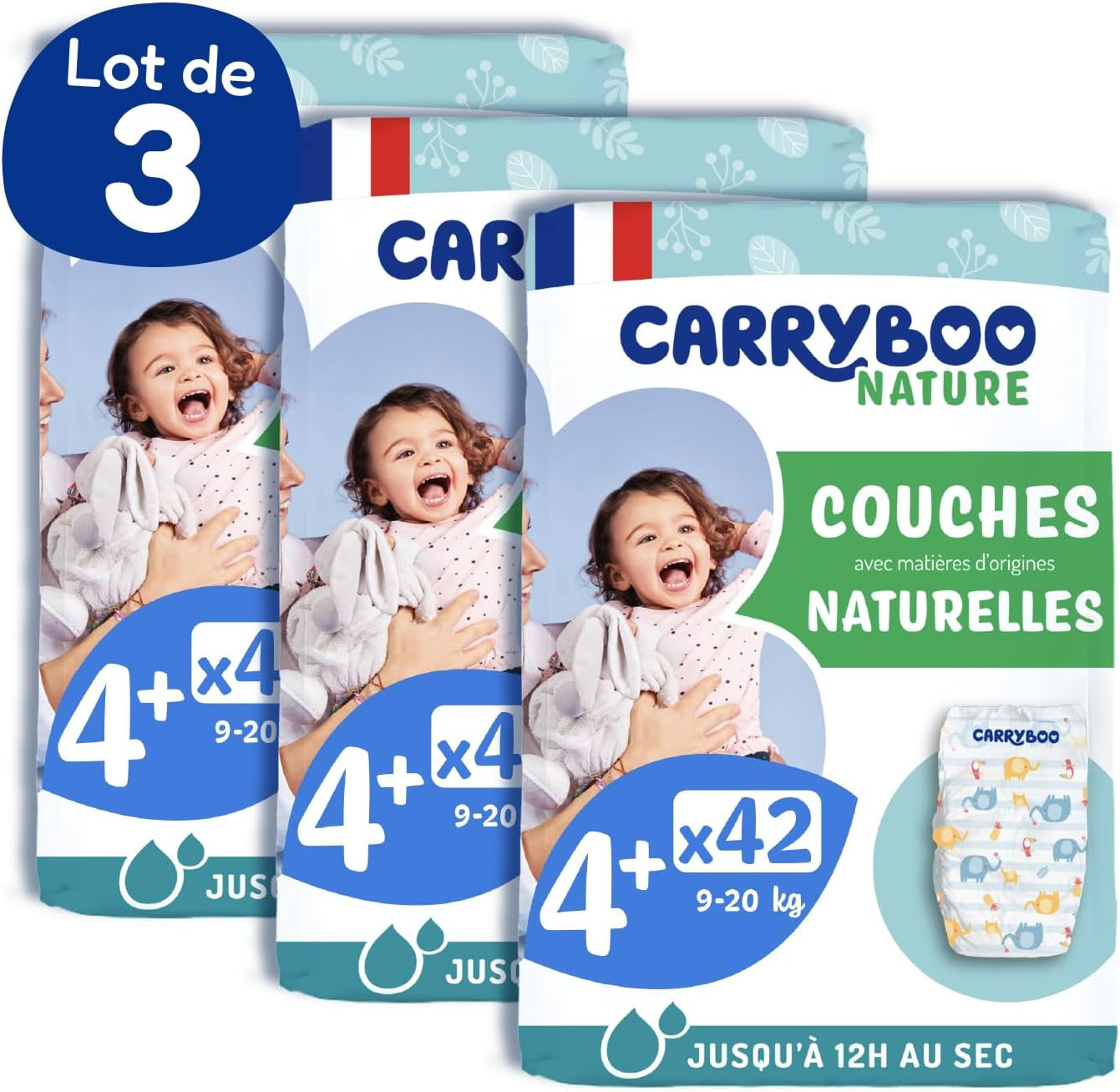 - Rozmiar pieluszki 4+ 9-20 kg – Ökologische Babywaidern – natürliche Babypflege, hipoallergen, ohne Parfüm und auslaufsicher – hermestellung we Francji – 126 pieluszek jednorazowych – 1 miesiąc