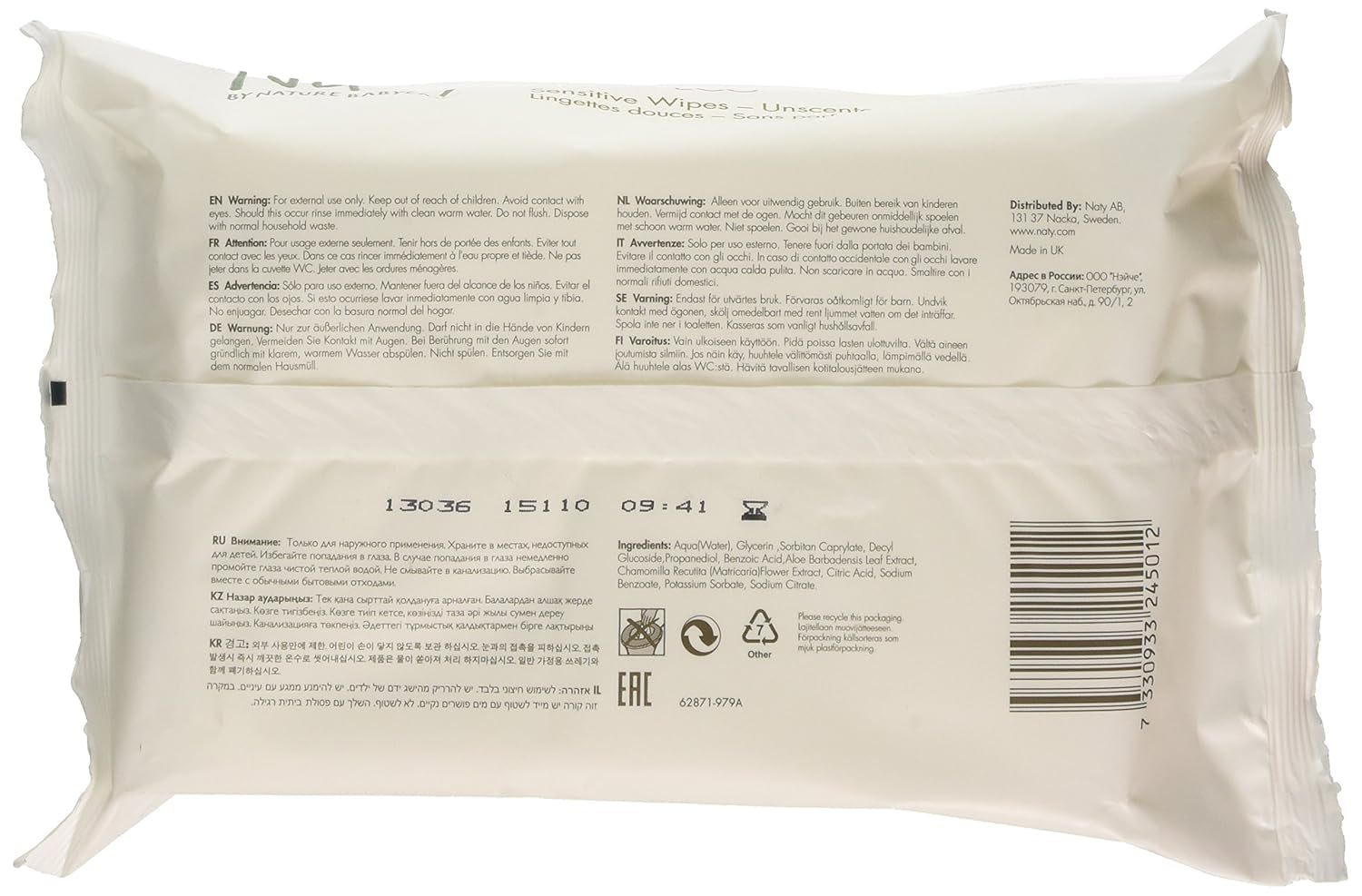 Eco by Naty Baby Care, Organiczne chusteczki nawilżane dla niemowląt, bezzapachowe, 56 pieluszek