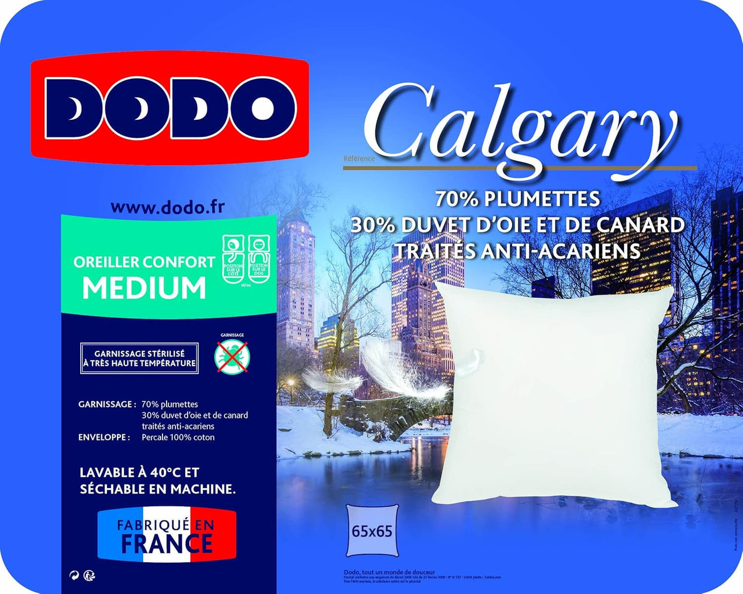 DODO 64476 Poduszka Calgary, puch/gęsia i kacza skóra, 65 x 65 cm, biała Naty Shop Standardowe poduszki