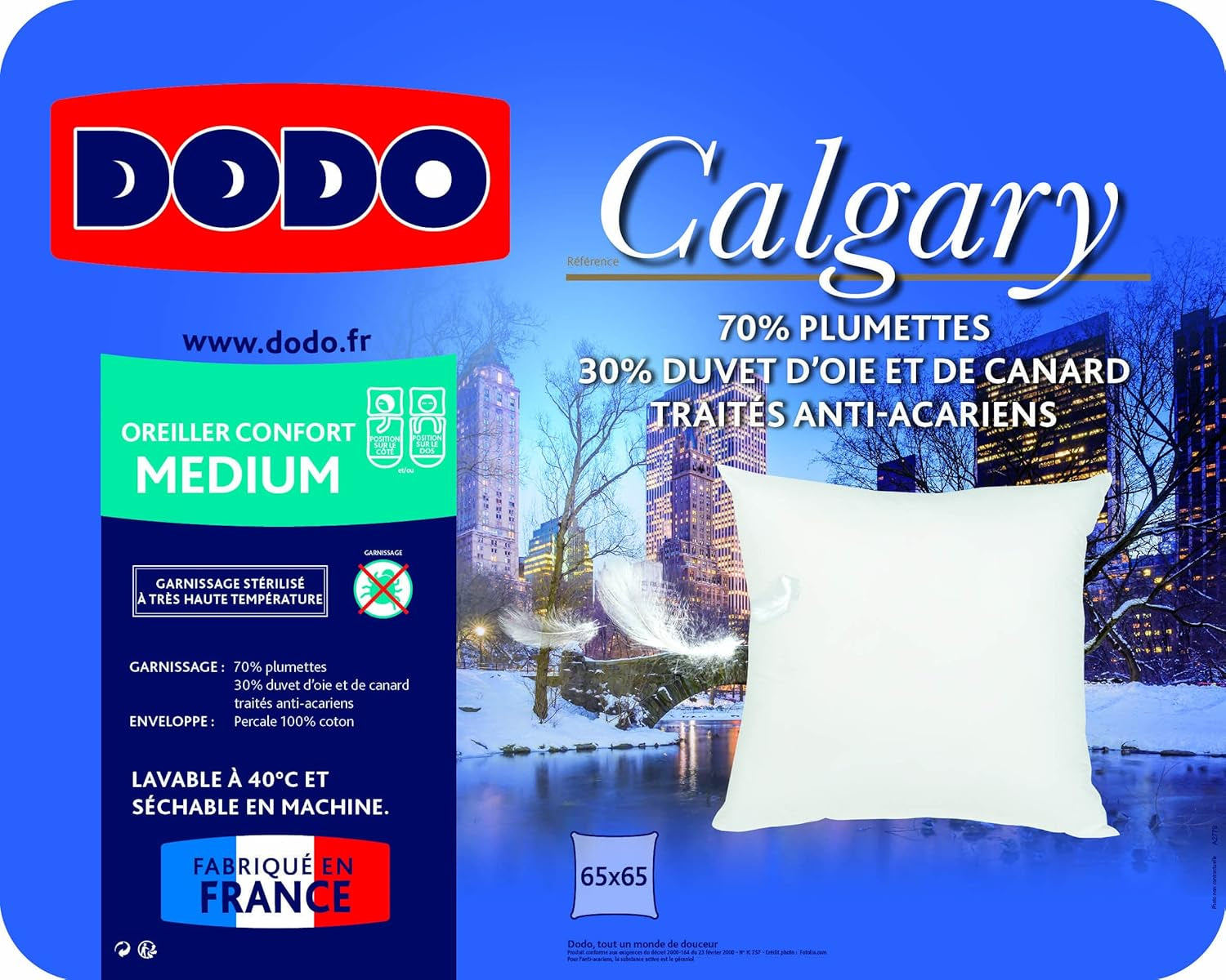 DODO 64476 Poduszka Calgary, puch/gęsia i kacza skóra, 65 x 65 cm, biała Naty Shop Standardowe poduszki