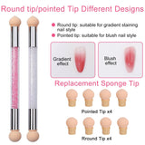 2 Stück Nail Art Rendering-Werkzeuge Doppelter Kopf, Gąbkowy aplikator z pędzelkiem Inkl 8 Ersatzköpfe, Nail Art Schwamm Und Tupfpinsel(Weiß, Rosa)
