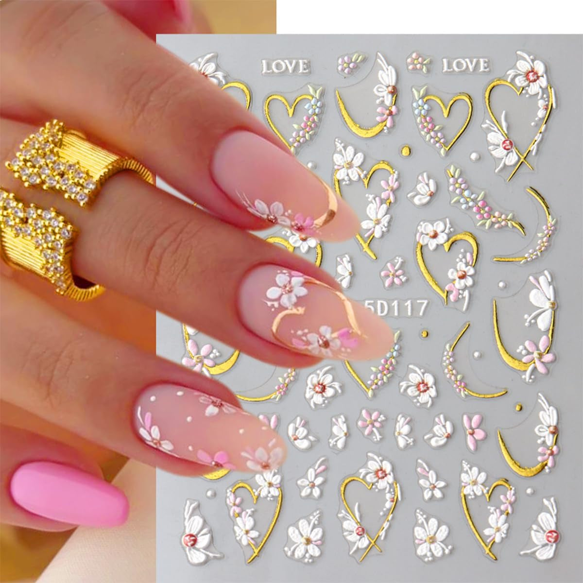 JMEOWIO 3D Nagelsticker Blume Nail Art Naklejka Selbstklebend Nagelaufkleber 5D Stereoskopisch Frühling Letnia dekoracja kwiatowa Nageldesign Zubehör 4 Blatt