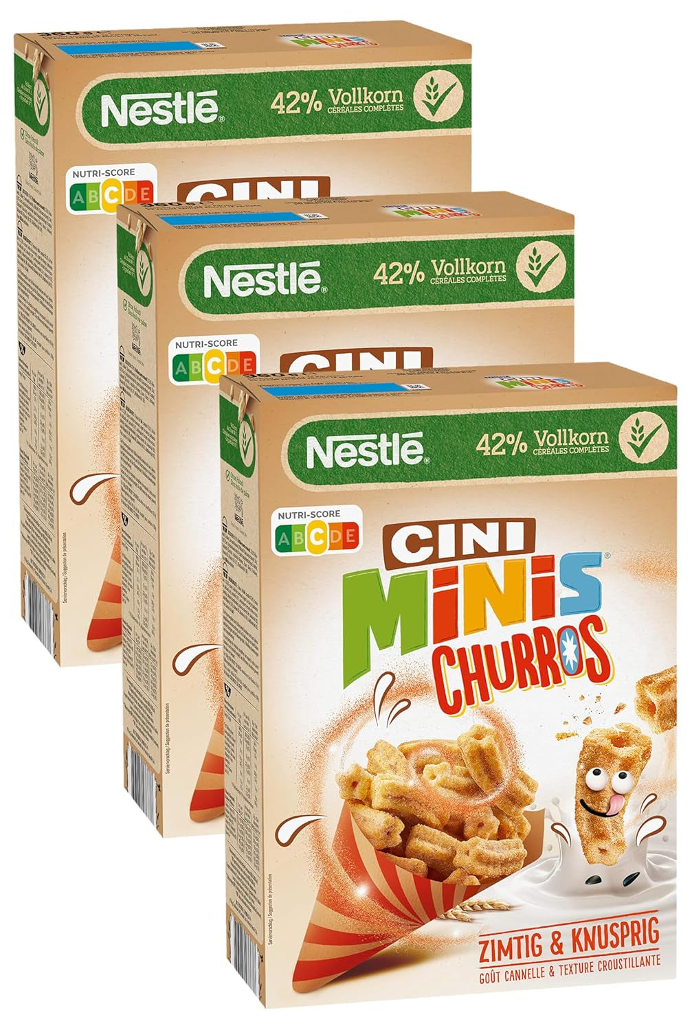 Płatki śniadaniowe Churros o zawartości pełnego ziarna 42%, 3 opakowania (1x360g)