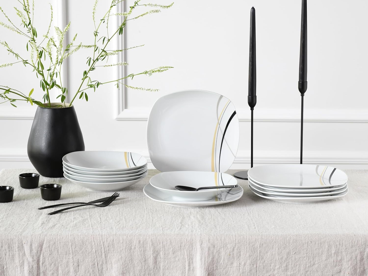 CreaTable 24029 Square City Line Series 6-osobowy porcelanowy zestaw obiadowy 12-częściowy Można myć w zmywarce i używać w kuchence mikrofalowej Jakość produkcji