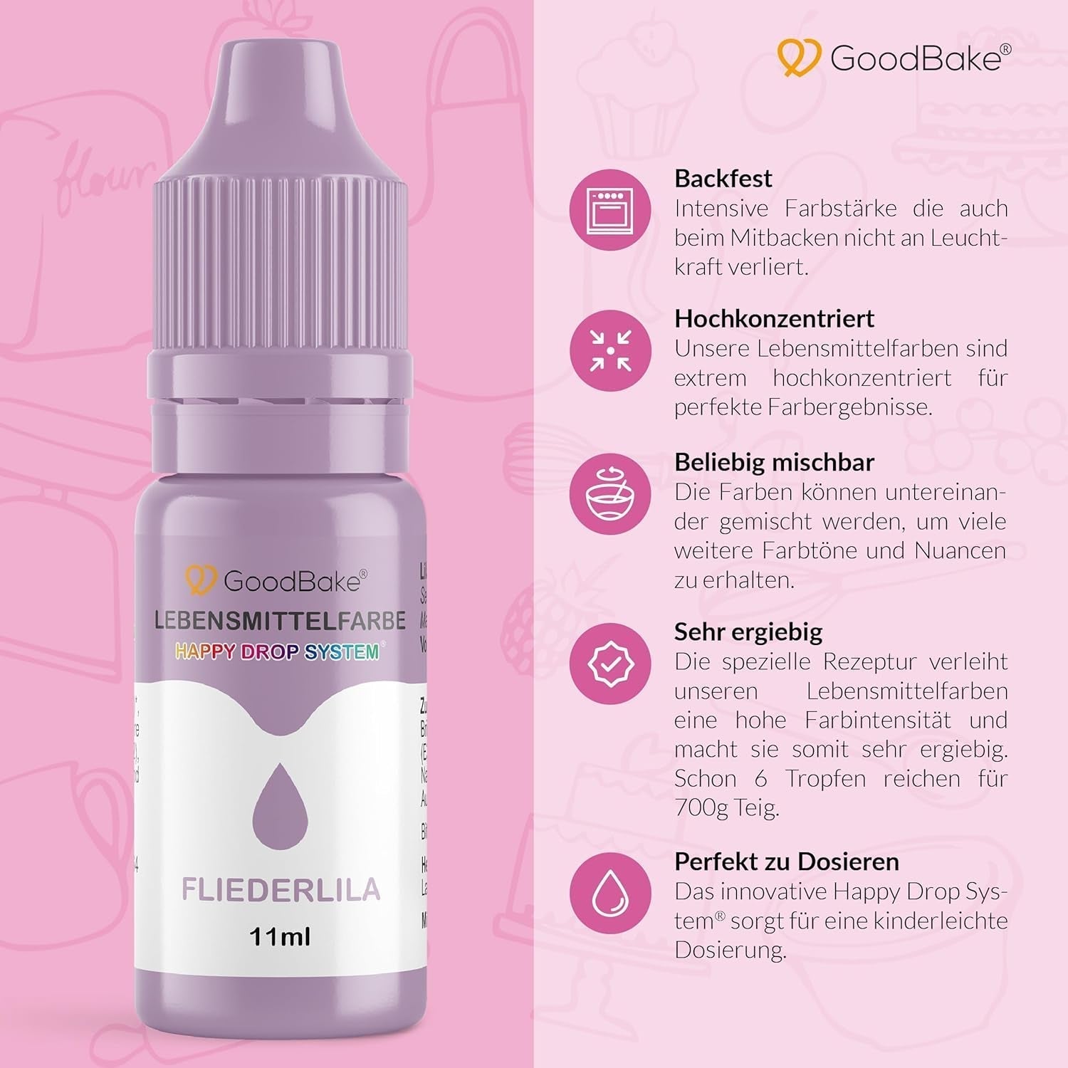 Goodbake Pastel Lilac Barwnik spożywczy (11ml) - Barwnik spożywczy w dużej dawce - Do barwienia ciast, kremów, kremów maślanych, makaroników, napojów, śluzów i wielu innych produktów. 100% wegańskie