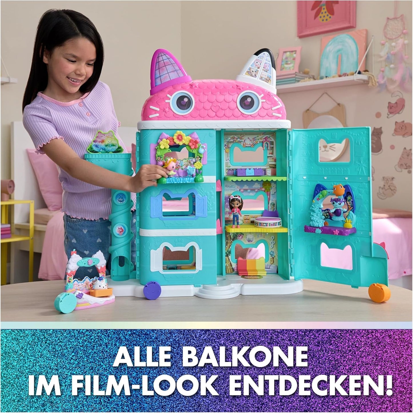 DREAMWORKS DOM LALEK GABBY: FILM — Słodki zestaw na balkon Kuchi z figurkami domku dla lalek i akcesoriami dla dzieci w wieku od 3 lat