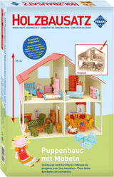 Pebaro Donau Elektronik _M880 Puzzle 3D Domek dla lalek z meblami, 30 x 30 x 30 cm, naturalny